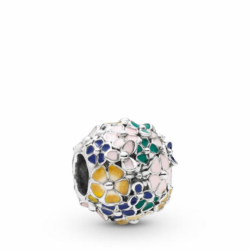 Pandora Classic Flower Arrangement Charm Ireland - Sterling Silver/Enamel/Blue - 287591URI